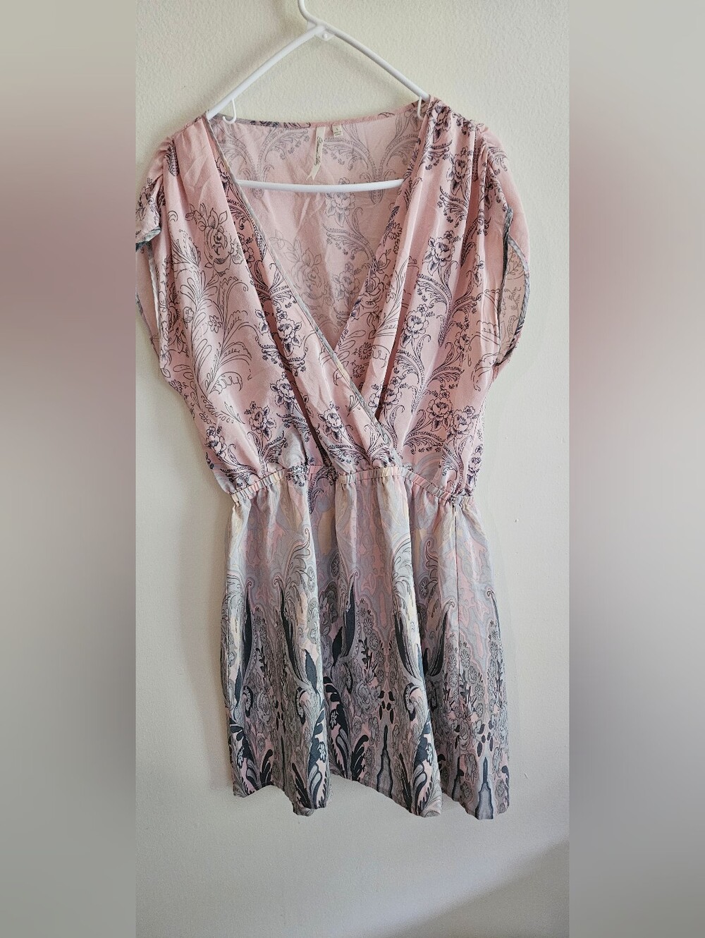 Petticoat AlleyPink Paisley-Print Dress, Silk, Bohemian, Y2K, Summer, Babydoll